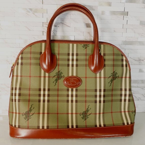 Burberry Nova Check Dome Leather Satchel, Bag